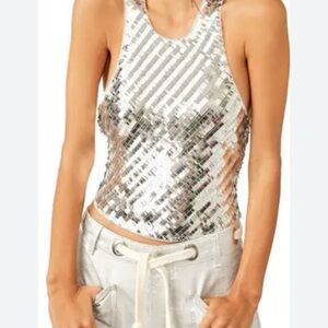 FP Movement by Free People Silver Sequin Tank Top